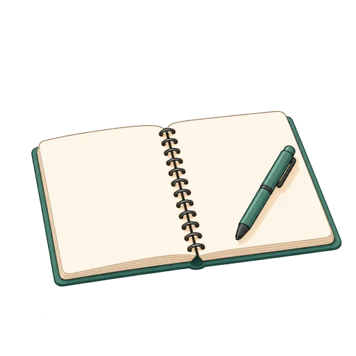An open notebook with a pen