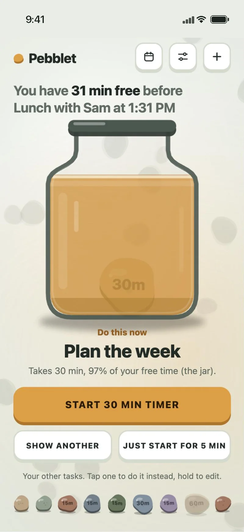 Pebblet: One Task Jar app screenshot